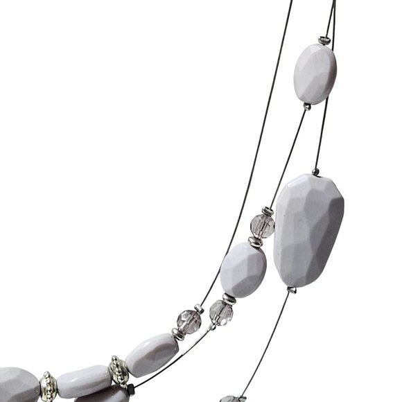 Elegant Multi Strand White Beaded Necklace Chunky Bead Statement Fashion Jewelry - Picture 3 of 6